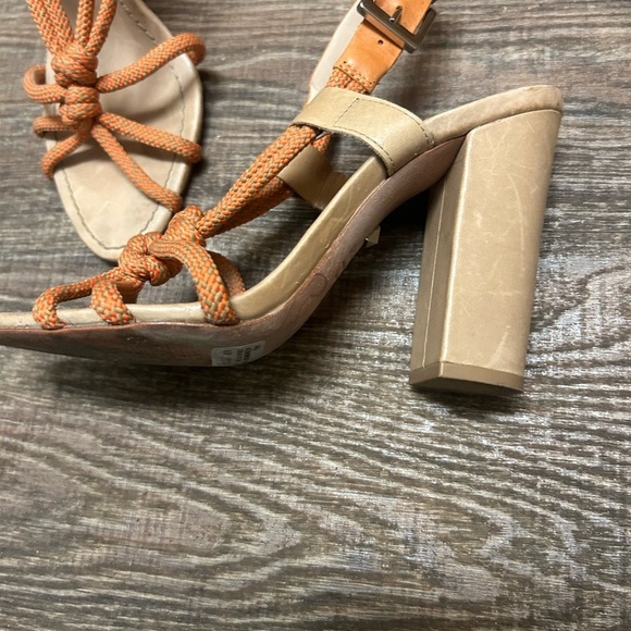 SCHUTZ 8.5 (Anthropologie) EUC GUC Orange utility rope Tan Block Heel Sandals - Picture 14 of 15